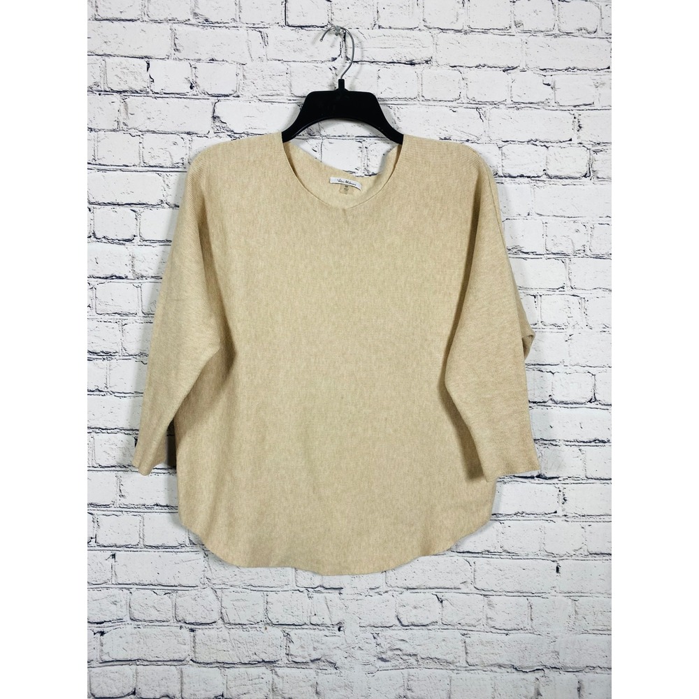 Vila Milano Sweater Womens Dolman Ribbed Knit Tan M Excellent Curved Hem Ribbed